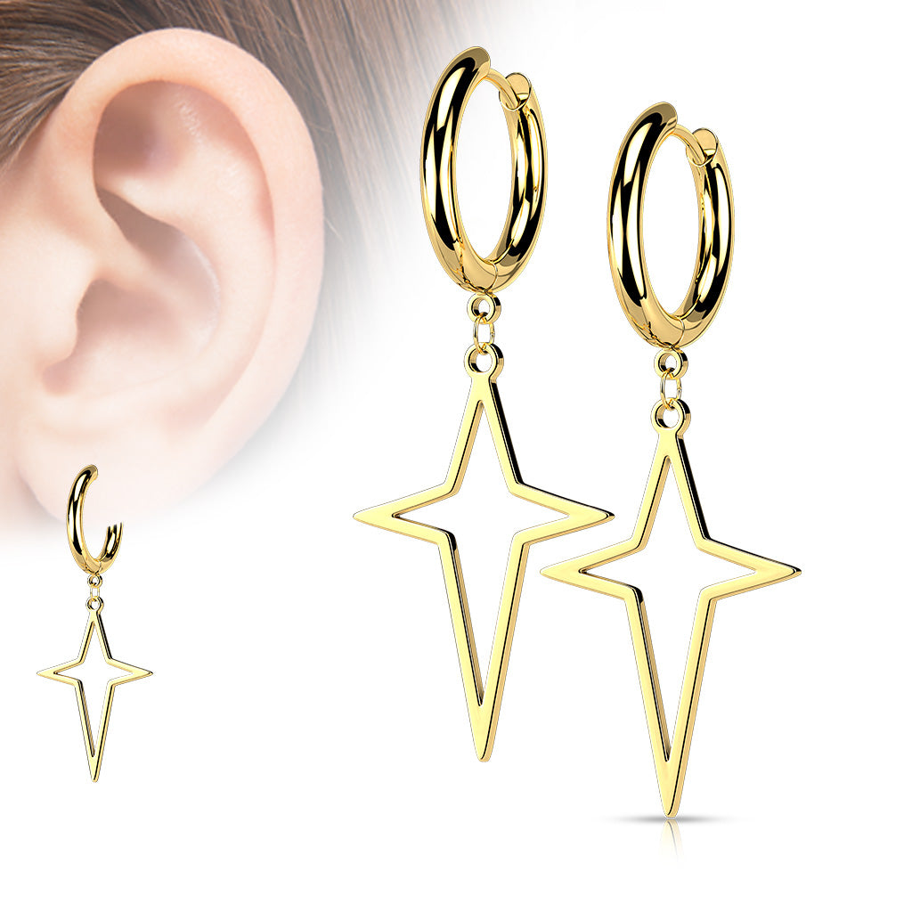 316L Surgical Steel Hoop Earrings with Star Cross Dangle