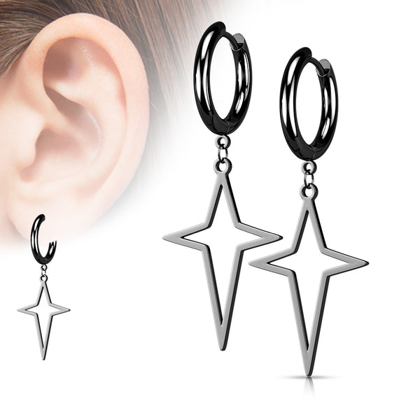 316L Surgical Steel Hoop Earrings with Star Cross Dangle