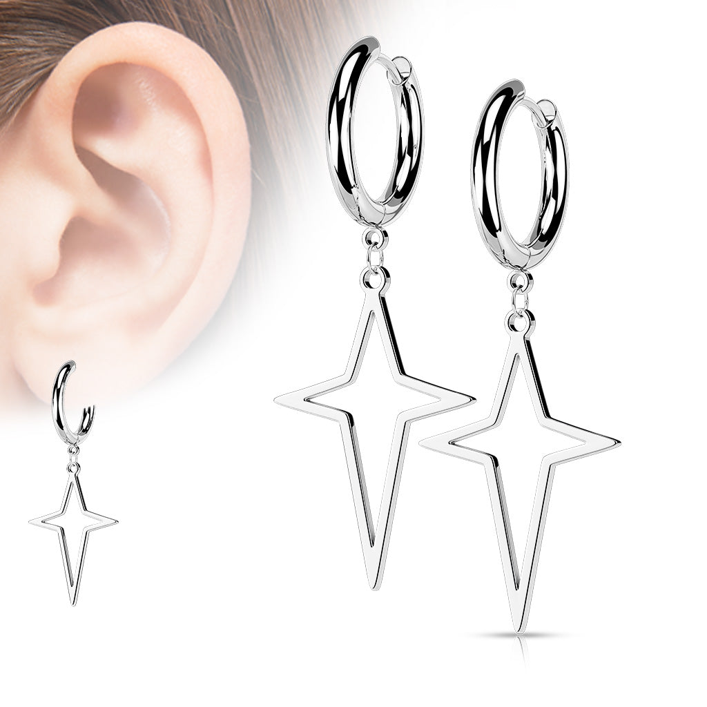 316L Surgical Steel Hoop Earrings with Star Cross Dangle