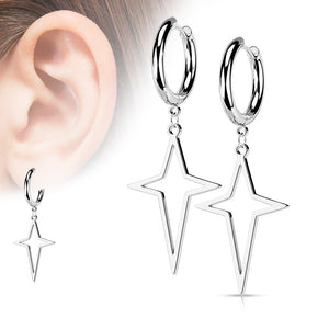316L Surgical Steel Hoop Earrings with Star Cross Dangle