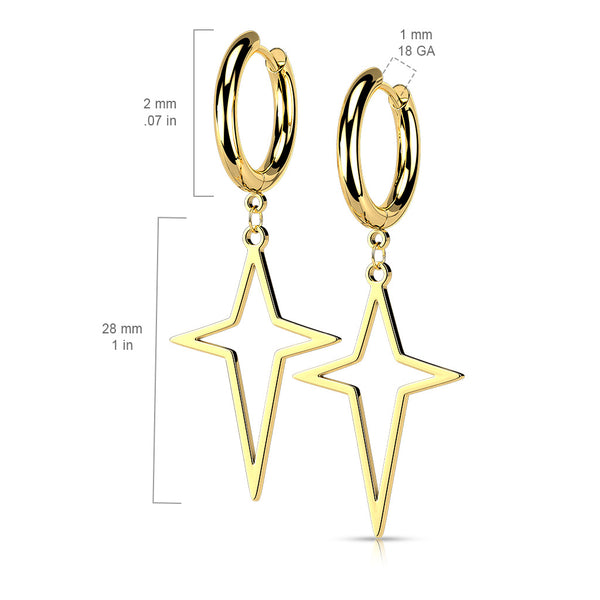 316L Surgical Steel Hoop Earrings with Star Cross Dangle
