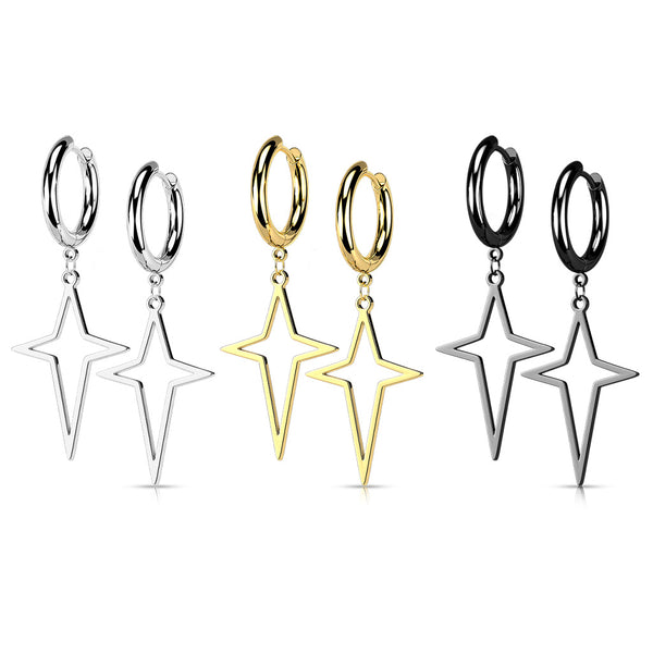 316L Surgical Steel Hoop Earrings with Star Cross Dangle