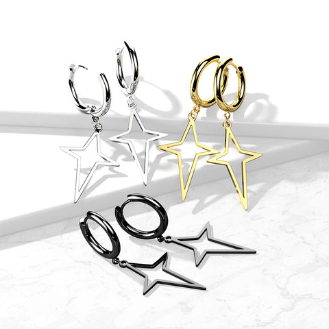 316L Surgical Steel Hoop Earrings with Star Cross Dangle