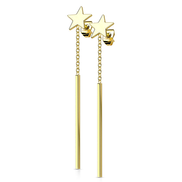 316L Stainless Steel Star Stud Earrings with Rectangle Bar Dangling