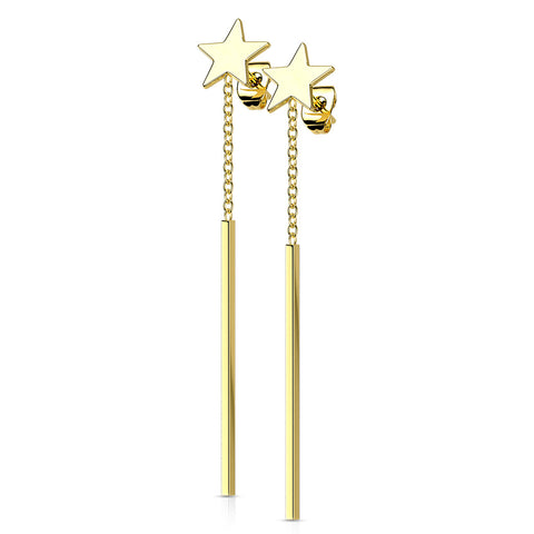 316L Stainless Steel Star Stud Earrings with Rectangle Bar Dangling