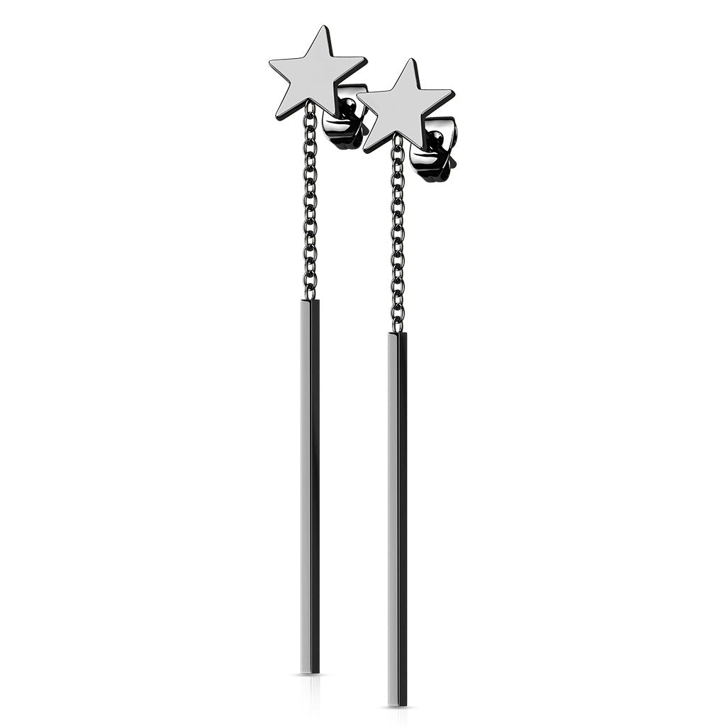 316L Stainless Steel Star Stud Earrings with Rectangle Bar Dangling