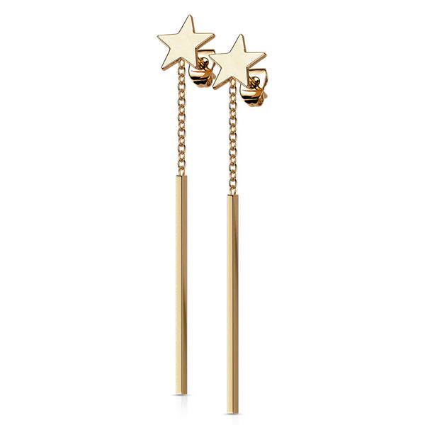 316L Stainless Steel Star Stud Earrings with Rectangle Bar Dangling