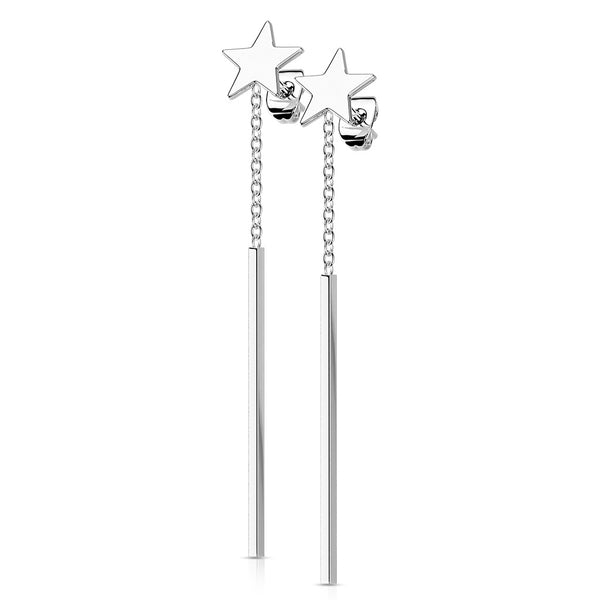 316L Stainless Steel Star Stud Earrings with Rectangle Bar Dangling