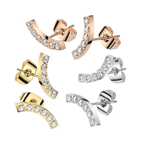 CZ Curve 316L Stainless Steel Stud Earrings