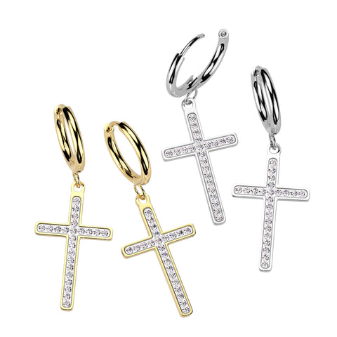 Hanging Cross Hoop earring