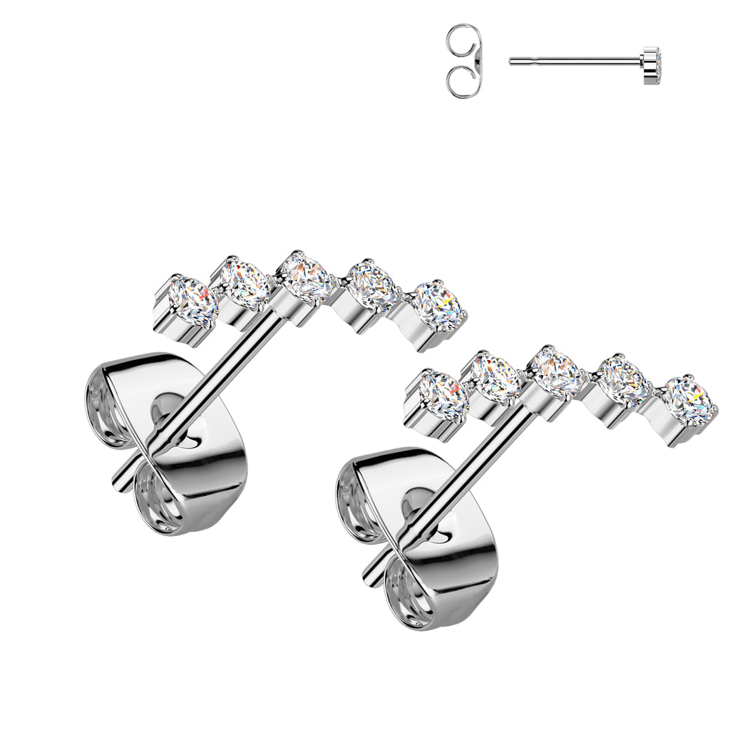 5 Round CZ Curved 316L Stainless Steel Earrings
