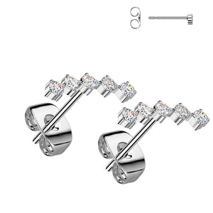 5 Round CZ Curved 316L Stainless Steel Earrings