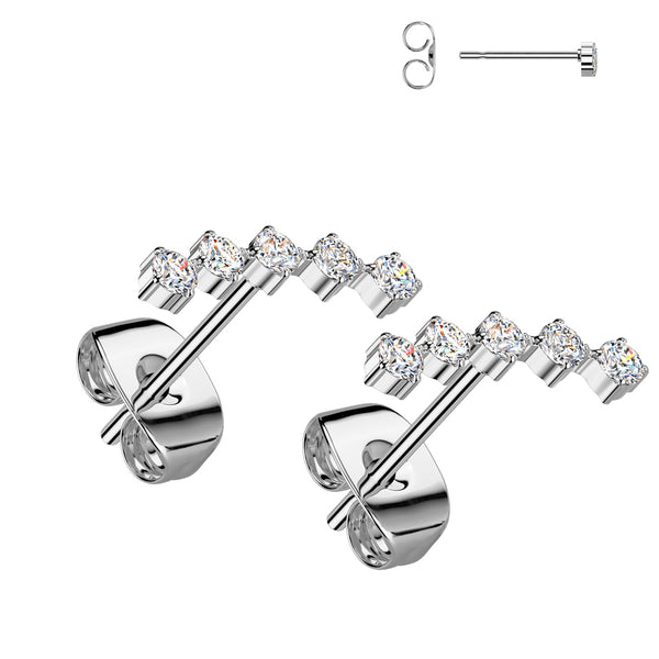 5 Round CZ Curved 316L Stainless Steel Earrings