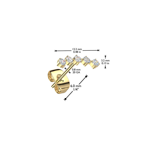 5 Round CZ Curved 316L Stainless Steel Earrings