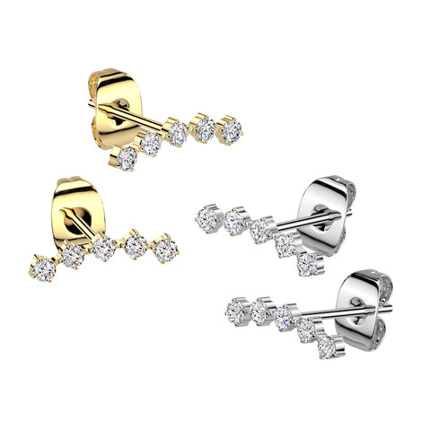 5 Round CZ Curved 316L Stainless Steel Earrings