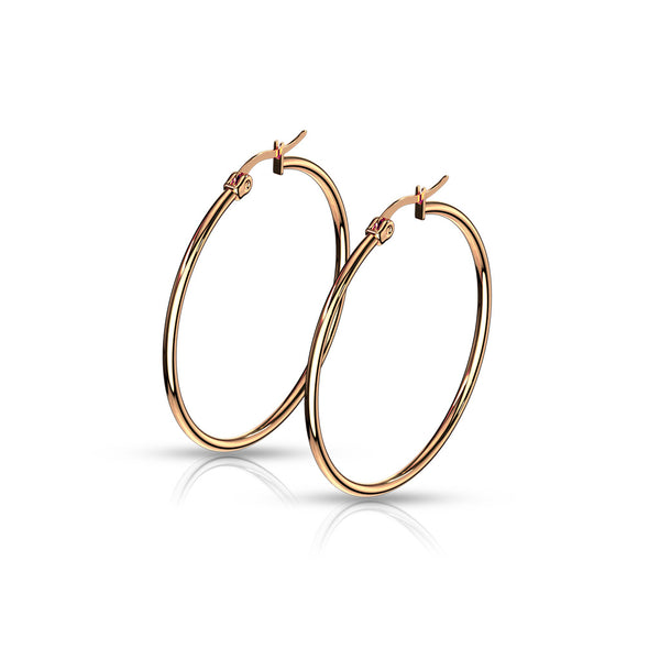 Pair of High Polish or Gold IP 316L Stainless Steel Round Hoop Earrings
