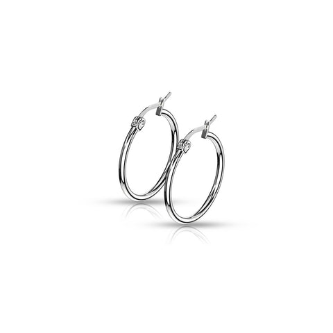 Pair of High Polish or Gold IP 316L Stainless Steel Round Hoop Earrings