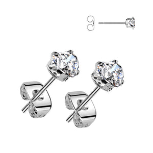 Pair of 316L Surgical Stainless Steel Stud Earrings With Prong Set Heart CZ