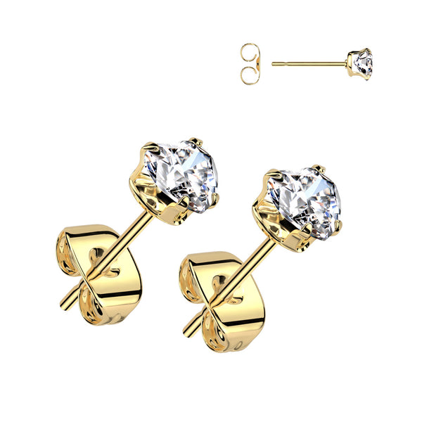 Pair of 316L Surgical Stainless Steel Stud Earrings With Prong Set Heart CZ
