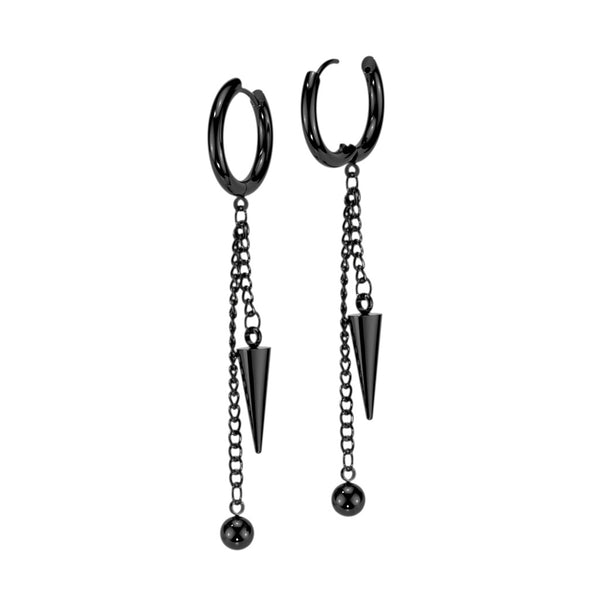 Pair of 316L Stainless Steel Hinged Hoop Earrings With Ball and Cone Dangle