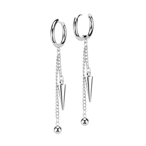 Pair of 316L Stainless Steel Hinged Hoop Earrings With Ball and Cone Dangle