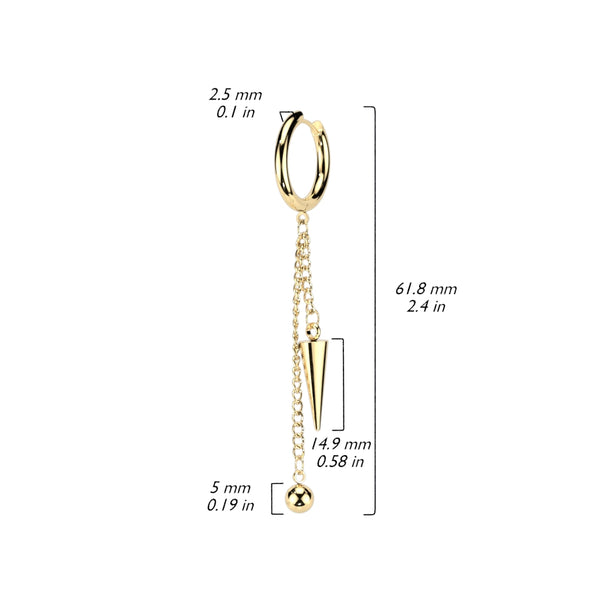 Pair of 316L Stainless Steel Hinged Hoop Earrings With Ball and Cone Dangle