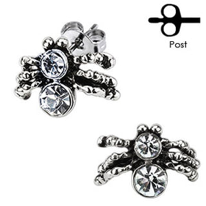 Pair of 316L Surgical Stainless Steel Double CZ Spider Stud Earring