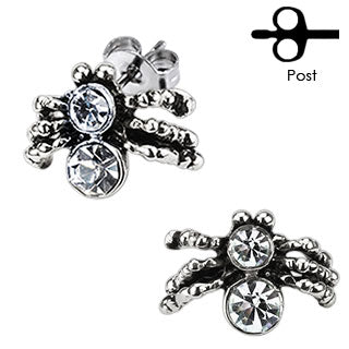 Pair of 316L Surgical Stainless Steel Double CZ Spider Stud Earring