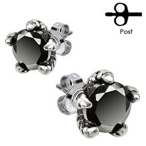 Pair of 316L Surgical Stainless Steel Black CZ Eagle Claw Stud Earring