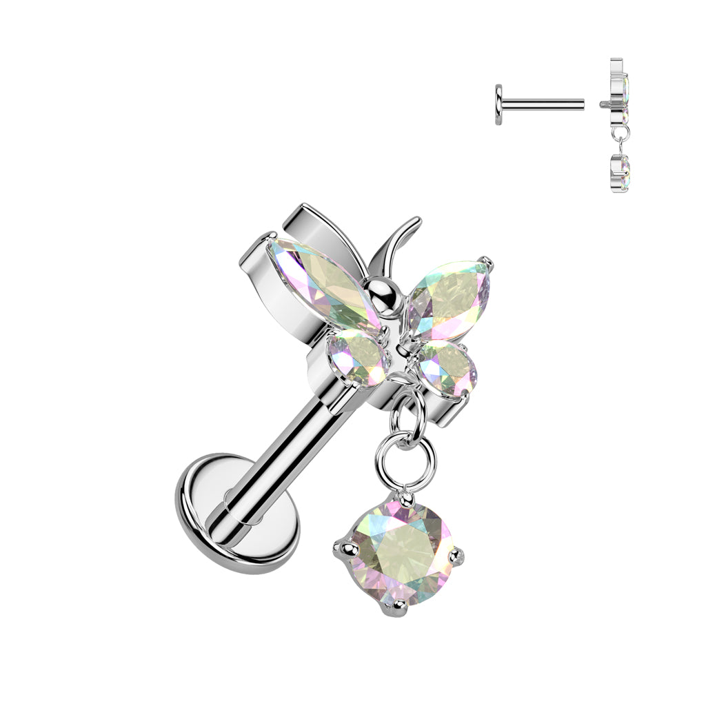 Implant Grade Titanium Internally Threaded CZ Butterfly Labret