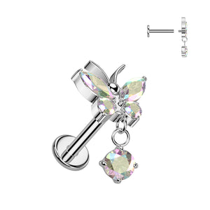 Implant Grade Titanium Internally Threaded CZ Butterfly Labret