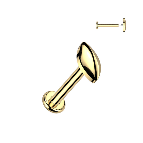 Implant Grade Titanium Internally Threaded Rounded Marquise Top Labret, Flat Back Stud