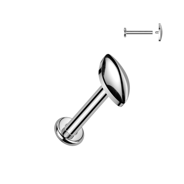 Implant Grade Titanium Internally Threaded Rounded Marquise Top Labret, Flat Back Stud