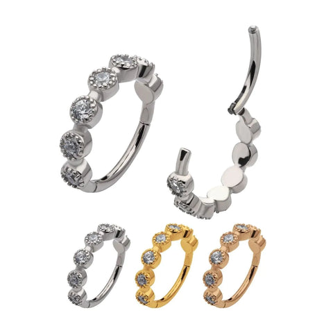 Surgical Steel with Prong Set CZ 7-Cluster Round Shape Side Facing Hinged Segment Clicker