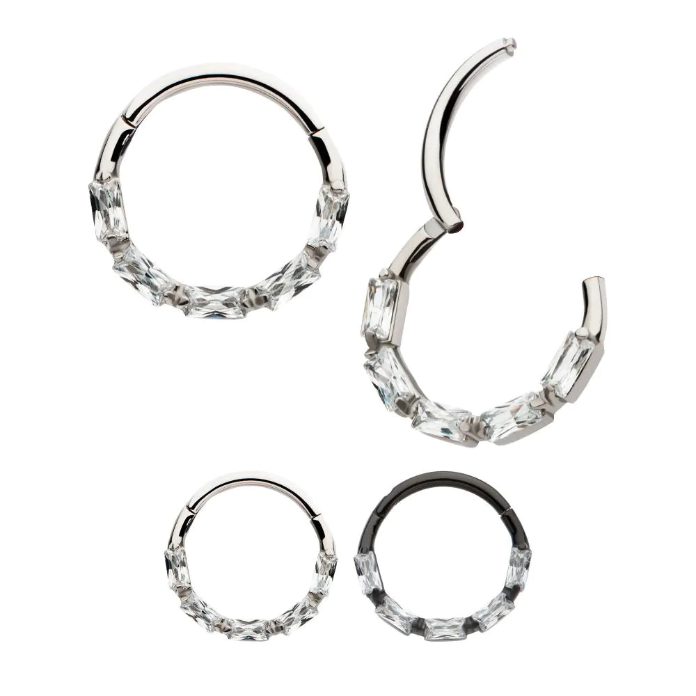 Pronged Baguette CZ Cluster Front Facing Hinged Segment Clicker