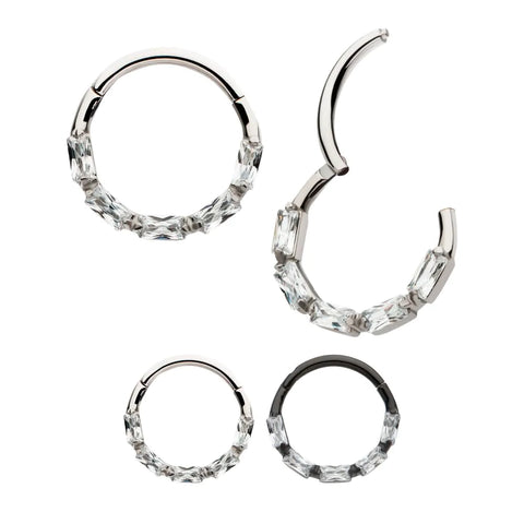 Pronged Baguette CZ Cluster Front Facing Hinged Segment Clicker