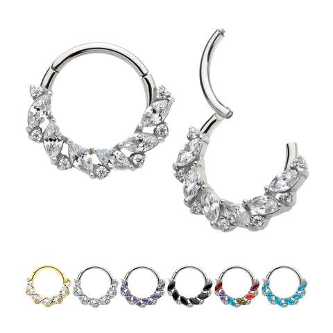 Pronged Round & Marquise CZ 13-Cluster Wreath Shape Front Facing Hinged Segment Clicker