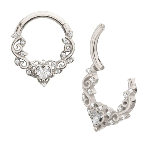 Heart Filigree Multi-Gem Front Facing Hinged Septum Clicker