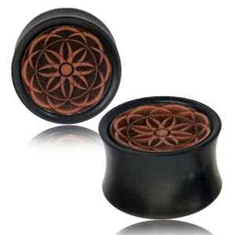 Handmade Iron Wood w/Rose Wood flower of life plug.