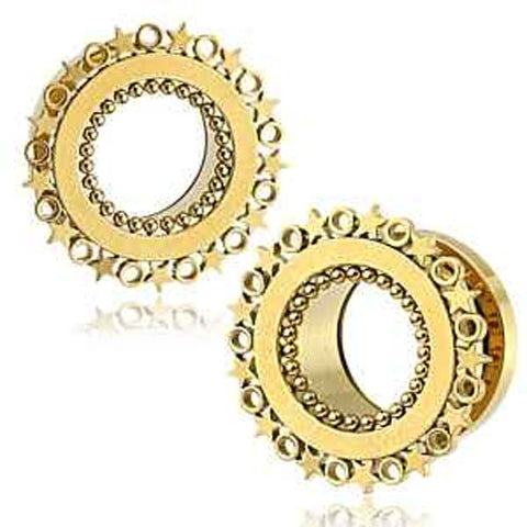 316L Gold PVD Stars two piece tunnels