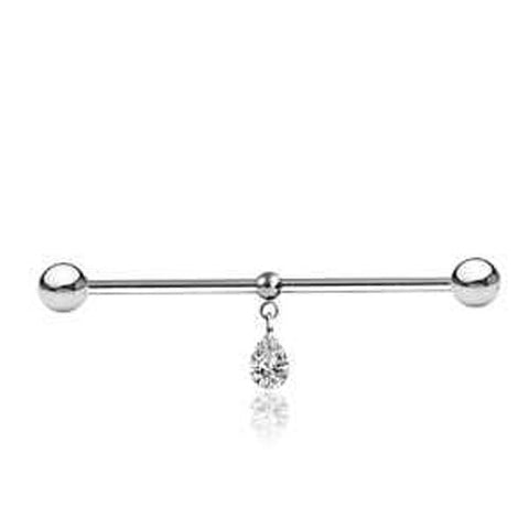 316L Surgical Steel Industrial bar with CZ Teardrop