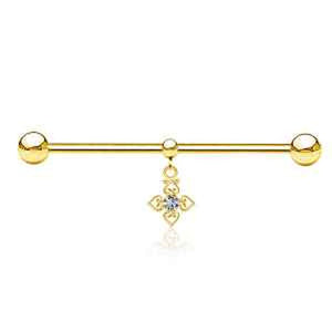 316L Gold PVD Filigree drop CZ  Surgical Steel  Industrial bar