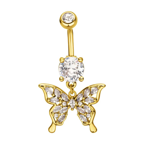 Gold Butterfly Dangle Belly Bar