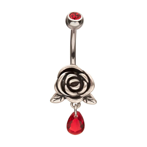 Rose and Gem Dangle Belly Bar