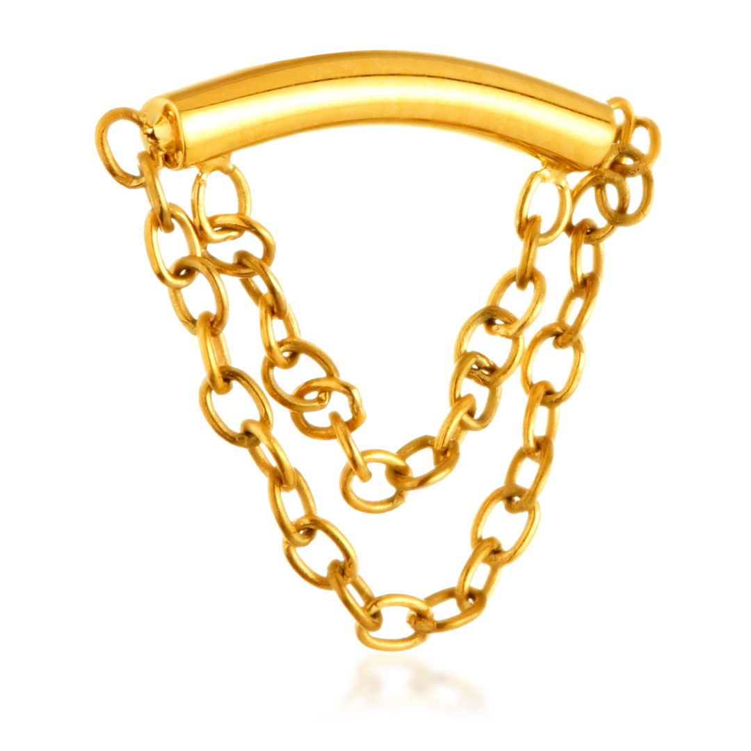 ZIRCON GOLD TI INTERNAL CURVED BAR DOUBLE CHAIN LABRET