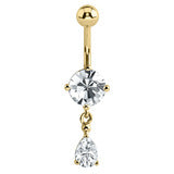 Gold or Rose Gold 316L surgical steel crystals belly ring 1.6x10mm