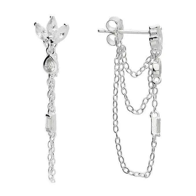 Sterling Silver triple chain earring