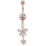 Gold or Rose Gold crystal flowers belly ring 1.6x10mm