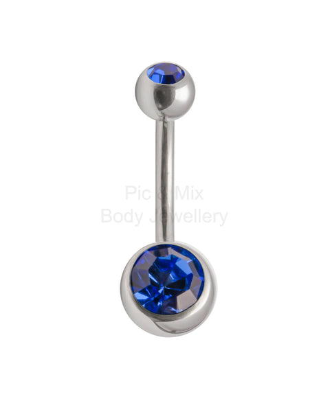 Double Gem belly bar - 1.6 x 10mm