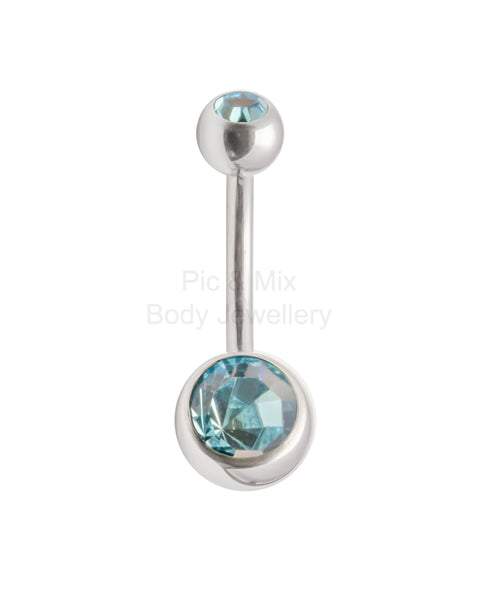 Double Gem belly bar - 1.6 x 10mm